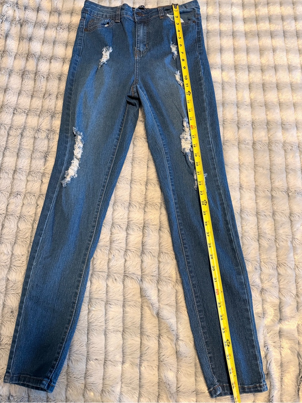 Diamanté Ripped Dark Blue Skinny Jeans - Stretchy Slim Fit Size 11